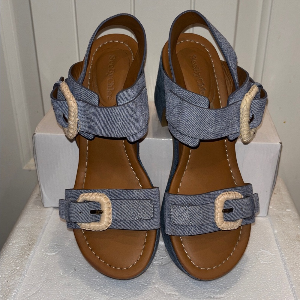See By Chloe Blue Denim Platform Sandals - Picture 10 of 15